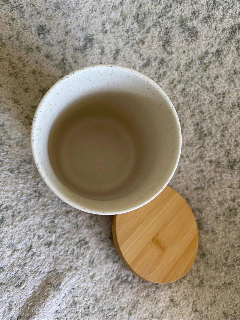 Vancasso Stoneware Speckled Ceramic Canister with Bamboo Lid NWT 6.5x4.5”